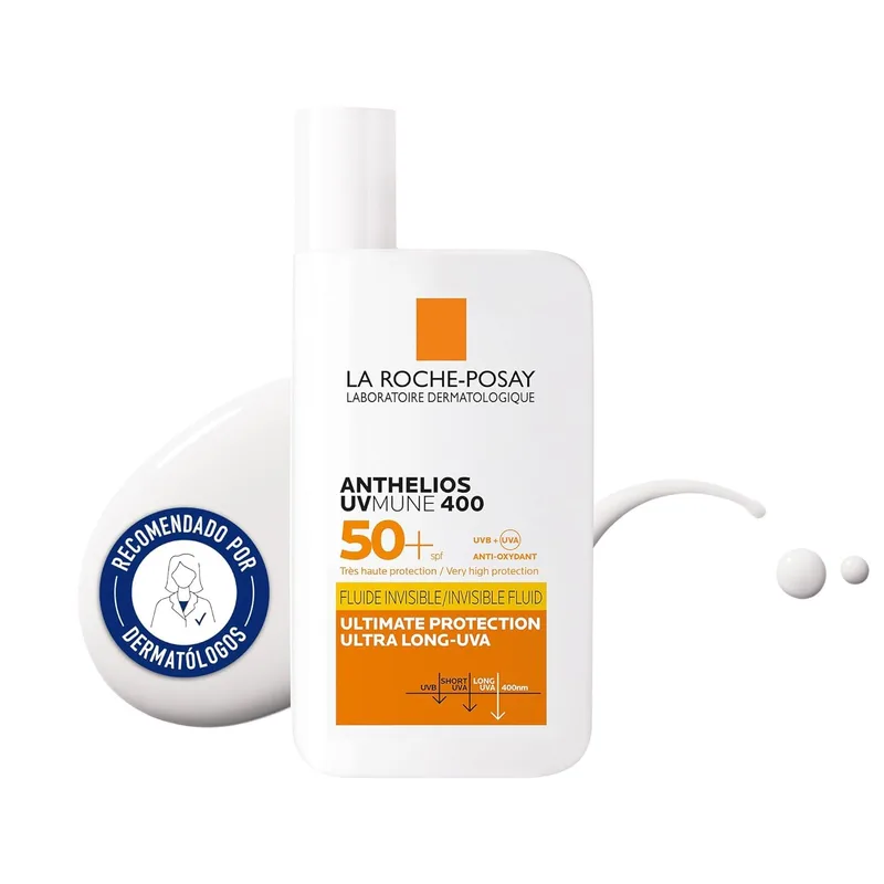 La Roche-Posay ▫️ Protetor solar, FPS 50+, previne o stress oxidativo, resistente à água, ao suor e à areia, fórmula com Mexoryl 400, fluido invisível, Anthelios UV-MUNE 400, 50 ml