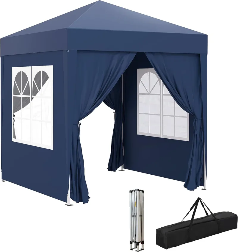 Outsunny ▫️ Tenda Dobrável Pop-up Gazebo 2x2 m, Gazebo Dobrável com 4 Paredes Laterais Anti-UV e Saco de Transporte para Acampamento e Festas, Azul