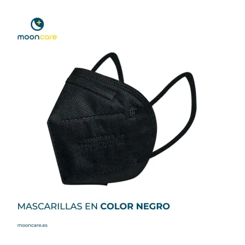 Mooncare ▫️ Máscaras FFP2 com certificação/homologação CE, embalagem de 100/50 unidades, tamanho para adultos, 5 camadas, eficácia de filtração de 94% (preto) 2
