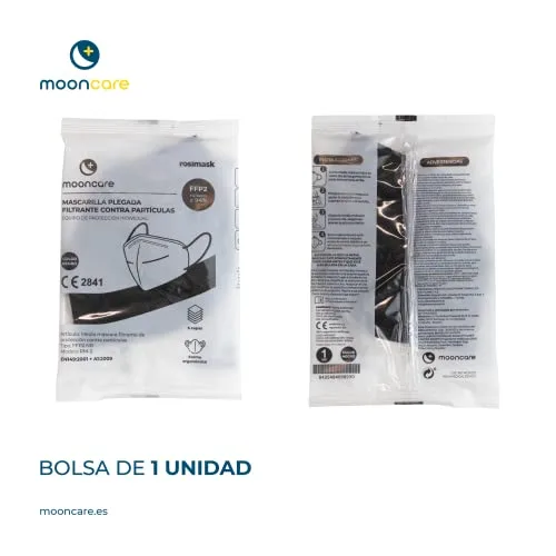 Mooncare ▫️ Máscaras FFP2 com certificação/homologação CE, embalagem de 100/50 unidades, tamanho para adultos, 5 camadas, eficácia de filtração de 94% (preto) 4