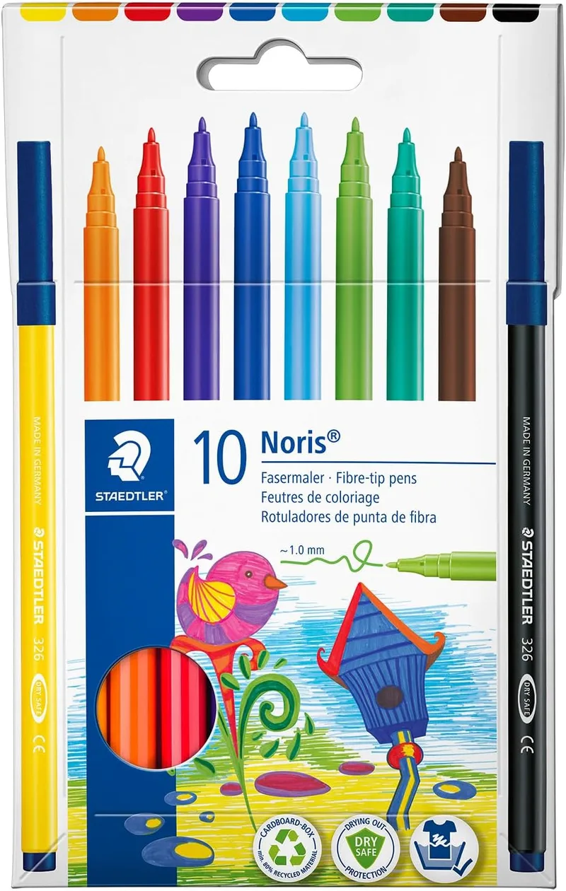 STAEDTLER ▫️ Marcador Noris 326 com ponta de fibra, caixa com 10 cores, 326 C10 ST