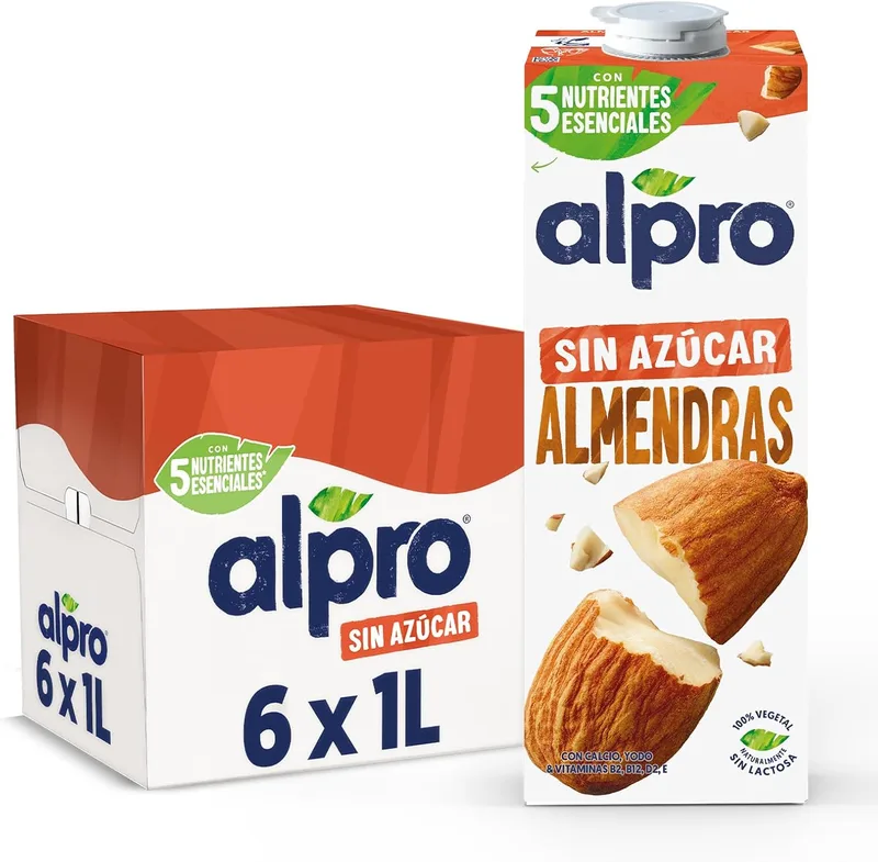 Alpro ▫️ Bebida Vegetal de Amêndoas sem Açúcar - Embalagem de 6 x 1 L