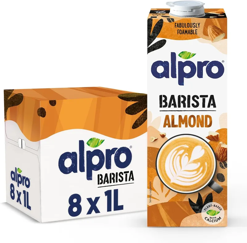 Alpro ▫️ Barista Bebida vegetal de amêndoa - Ideal para café - Embalagem de 8 x 1L