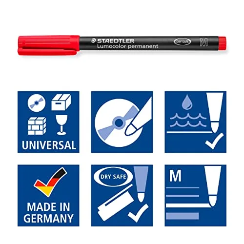 STAEDTLER ▫️ 317 WP4-1 Lumocolor Marcador universal permanente, para todas as superfícies, resistente a manchas e à água, recarregável, largura de traço de 1 mm, 4 6