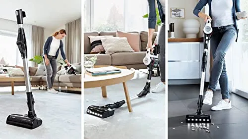 Bosch ▫️ Unlimited 7 BSS711W - Aspirador de mão sem fios e sem saco, bateria de substituição, tubo dobrável, filtro higiénico, 10 anos de garantia do motor, bocal XXL para estofos, iluminação 2