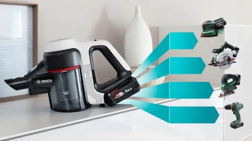 Bosch ▫️ Unlimited 7 BSS711W - Aspirador de mão sem fios e sem saco, bateria de substituição, tubo dobrável, filtro higiénico, 10 anos de garantia do motor, bocal XXL para estofos, iluminação 7