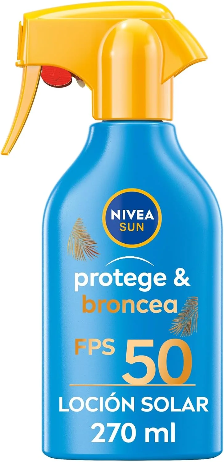 NIVEA SUN ▫️ Protect & Tan - Spray Solar FP50 - Protetor solar para o corpo - Estimula o bronzeado natural - Com ativador de melanina - Hidratante e resistente à água - Todos os tipos de pele - 270 ml