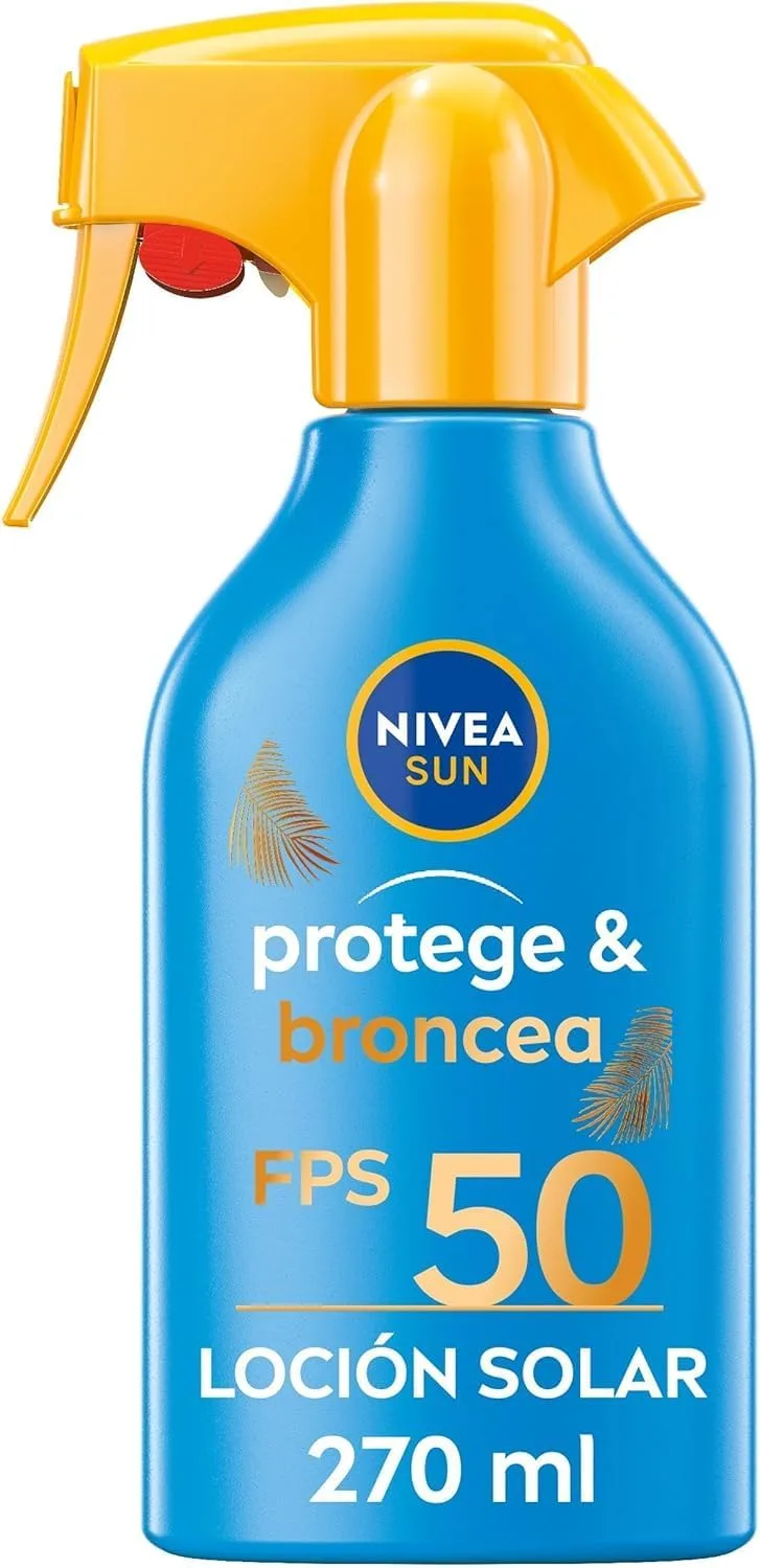 NIVEA SUN ▫️ Protege & Bronzeia - Spray Solar FPS 50 - Protetor Solar para o Corpo - Estimula o bronzeado natural - Com ativador de melanina - Hidratante e resistente à água - Para todos os tipos de pele - 270 ml