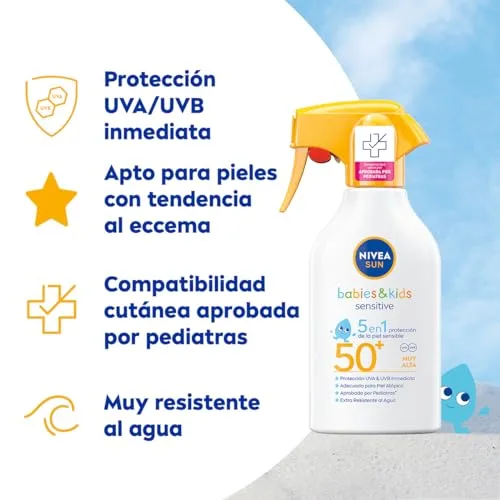 NIVEA SUN ▫️ Babies & Kids Sensitive - Spray FPS 50+ - Protetor solar infantil - Proteção UVA/UVB - Resistente à água - Creme para bebés e crianças - Pele sensível - A partir dos 6 meses - 250 ml 3