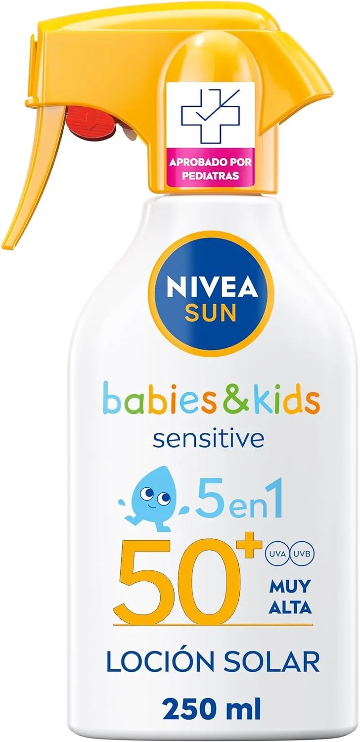 NIVEA SUN ▫️ fjuegaNIVEA SUN Bebés e Crianças Sensível - Spray FP50+ - Protetor solar infantil - Proteção UVA/UVB - Resistente à água - Creme para Bebés e Crianças - Pele Sensível - A partir dos 6 meses - 250 ml