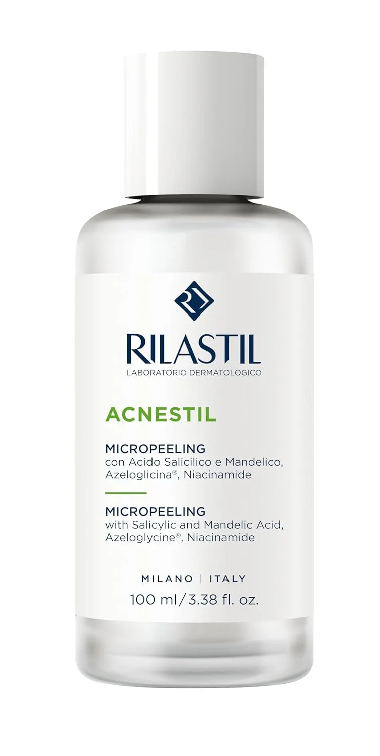 Rilastil ▫️ Acnestil Micropeeling, Esfoliante facial e corporal com ácido salicílico, niacinamida, melhora a textura, combate o acne e as marcas, deixa a pele lisa e uniforme - 100 ml