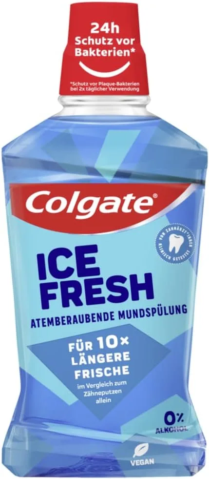 Colgate ▫️ Enxaguante bucal Ice Fresh 500 ml – para uma frescura imediata e duradoura – Higiene oral e dentária antibacteriana sem álcool** para uma proteção ideal