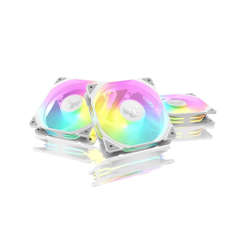 ASUS ▫️ TUF Gaming TR120 ARGB Reverse Triple Pack White Edition - Ventoinhas de 120 mm (estrutura de 28 mm, pressão estática H2O de 2,75 mm, fluxo de ar de 76,3 CFM, matriz de LED de camada dupla, sincronização Aura)