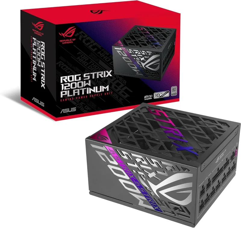ASUS ▫️ ROG Strix 1200W Platinum - Fonte de Alimentação Totalmente Modular, 80 Plus Platinum, ATX 3.1, GAN MOSFET, Estabilizador de Voltagem Inteligente GPU-First, Cobertura de 10 anos