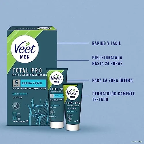 Veet ▫️ Kit de depilação Men para zonas íntimas do corpo, creme depilatório para homem e bálsamo pós-depilação, cor cinzenta, conjunto de 2 peças 2