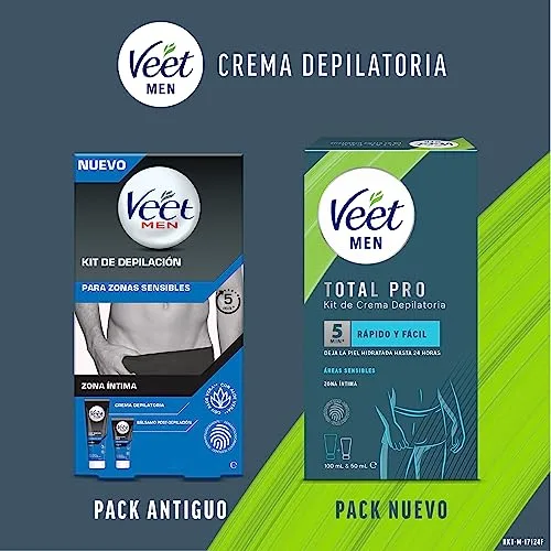 Veet ▫️ Kit de depilação Men para zonas íntimas do corpo, creme depilatório para homem e bálsamo pós-depilação, cor cinzenta, conjunto de 2 peças 4