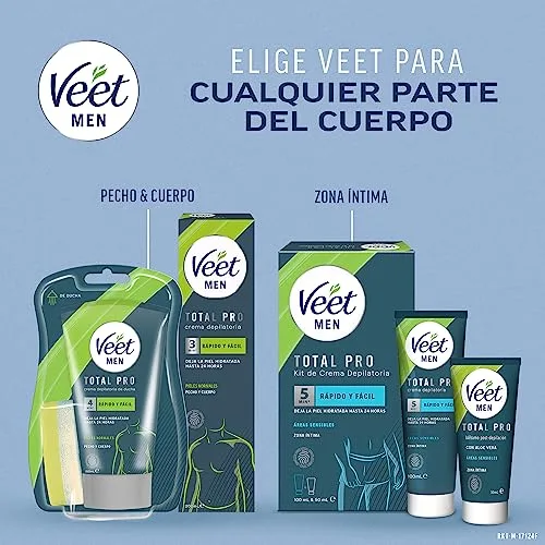Veet ▫️ Kit de depilação Men para zonas íntimas do corpo, creme depilatório para homem e bálsamo pós-depilação, cor cinzenta, conjunto de 2 peças 5