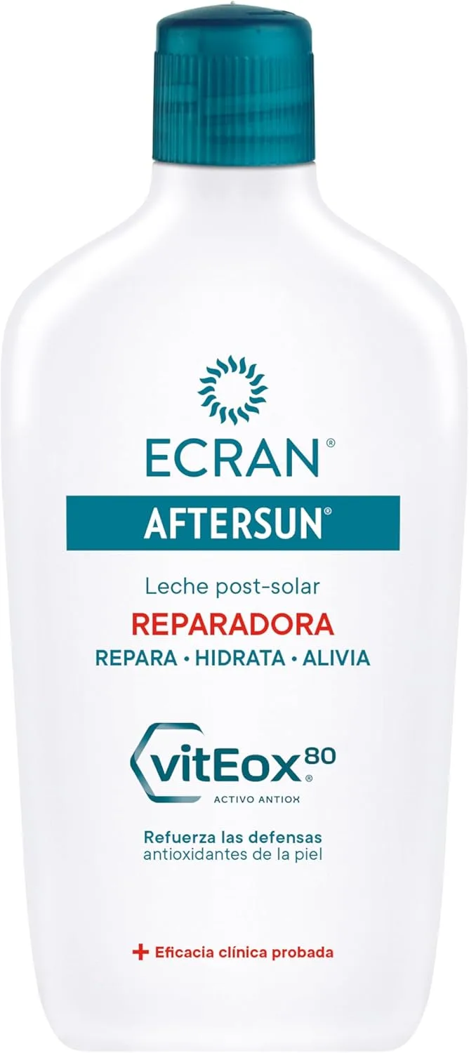 Ecran ▫️ Leite reparador pós-solar para todos os tipos de pele, hidrata, suaviza, acalma, alivia e repara, textura ligeira e de rápida absorção, fórmula com VitEox 80 - 400 ml