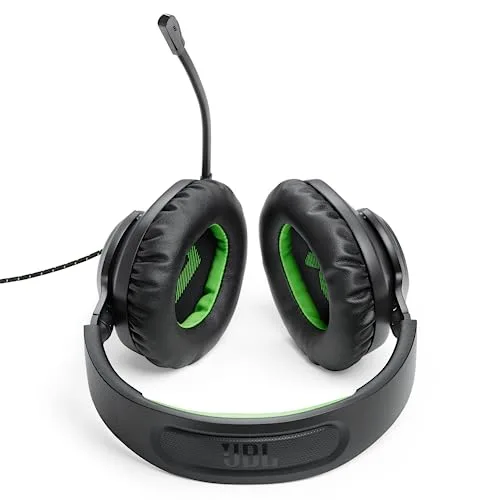 JBL ▫️ Quantum 100X: Auscultadores para jogos com arnês, com microfone de braço amovível, adequados para a PlayStation e compatíveis com outras consolas, em preto e verde 3