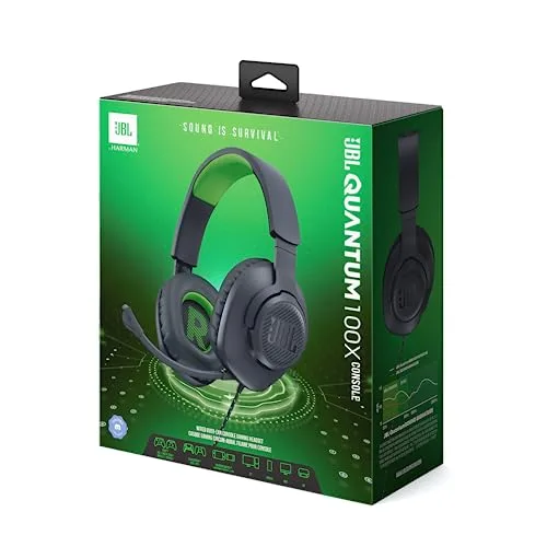 JBL ▫️ Quantum 100X: Auscultadores para jogos com arnês, com microfone de braço amovível, adequados para a PlayStation e compatíveis com outras consolas, em preto e verde 6
