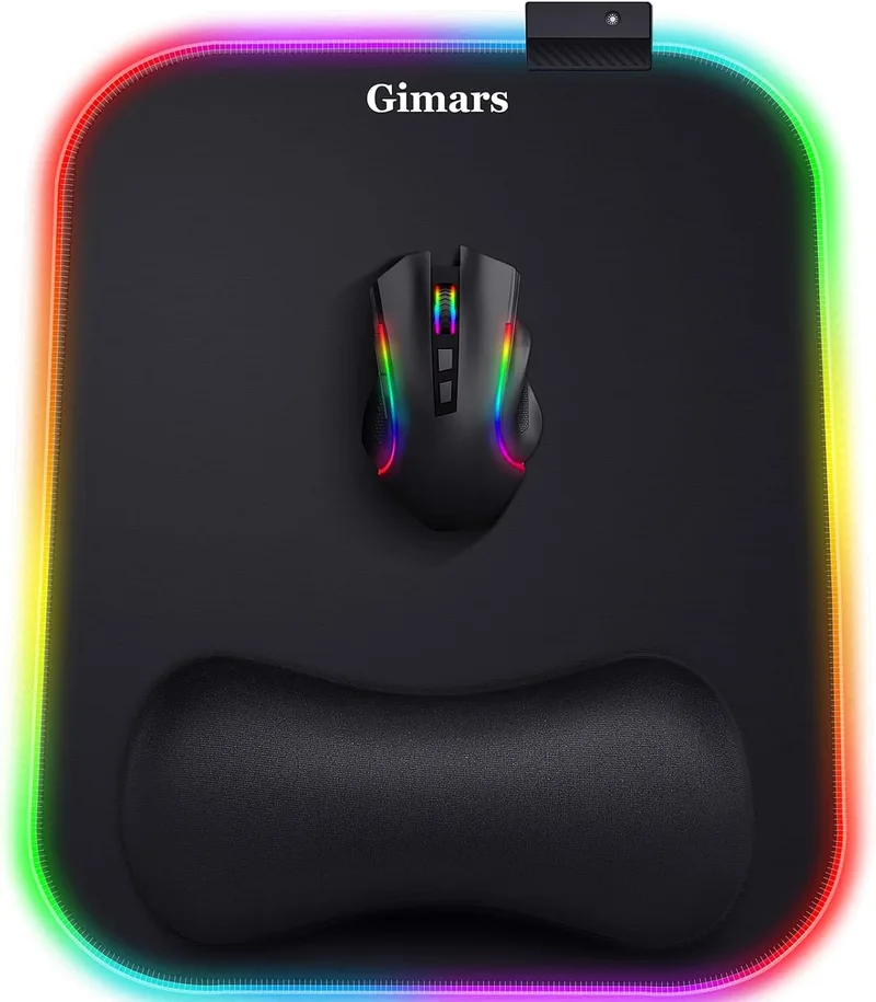 Gimars ▫️ RGB Wrist Rest Mousepad, Gaming Mousepad XL 305x254mm, Mousepad ergonómico para jogadores com 10 modos de iluminação LED, base de borracha antiderrapante para computadores portáteis PC