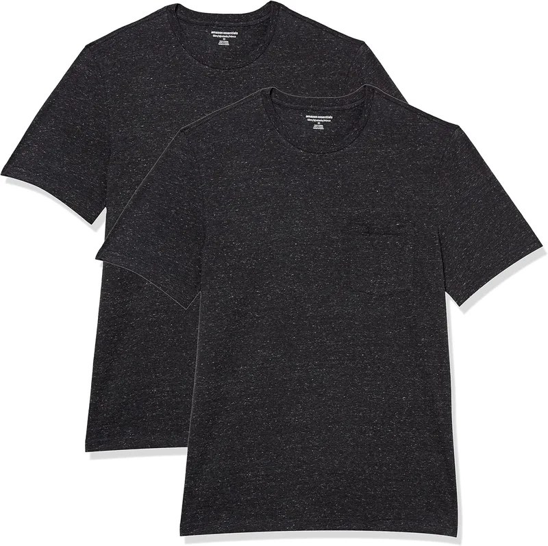 Amazon Essentials ▫️ Camiseta de manga curta com bolso, gola redonda e corte justo para homem, Conjunto de 2