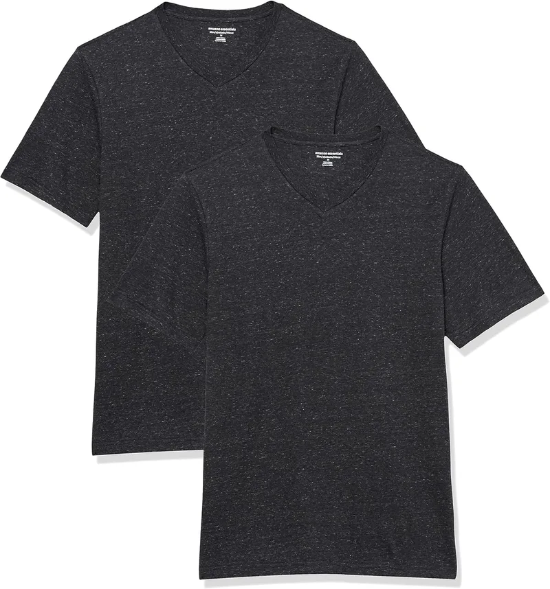 Amazon Essentials ▫️ Camiseta de manga curta com gola em V para homem, embalagem de 2