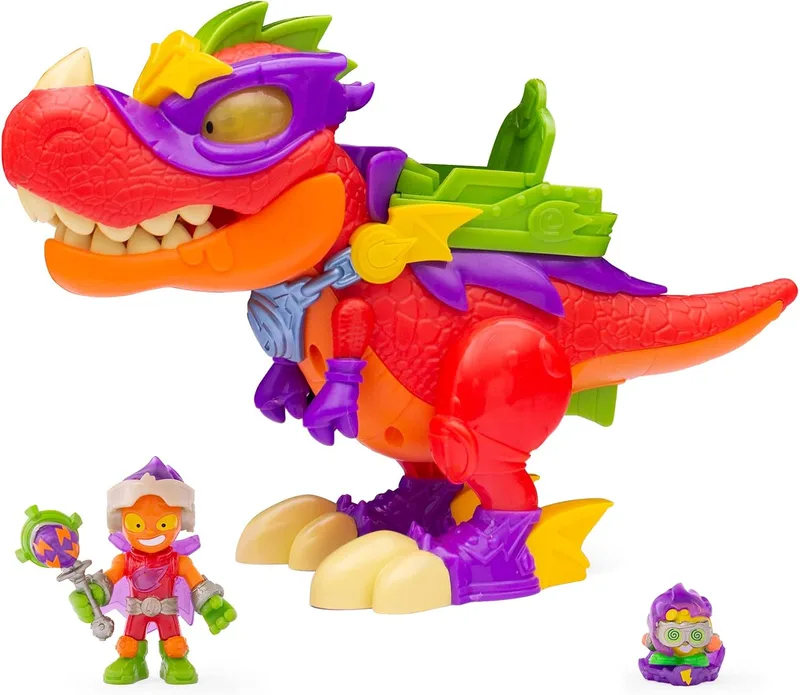 SUPERTHINGS RIVALS OF KABOOM ▫️ Superdino V-Rex, Dinossauro Vilão Articulado com Efeitos Sonoros e de Luz, 1 Criança Kazoom e 1 SuperCoisa
