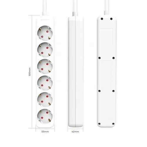7H SEVENON ▫️ Conjunto de 2 extensões com 6 tomadas Schuko, 1 m, branco, sem interruptor, 7hSevenOn 3