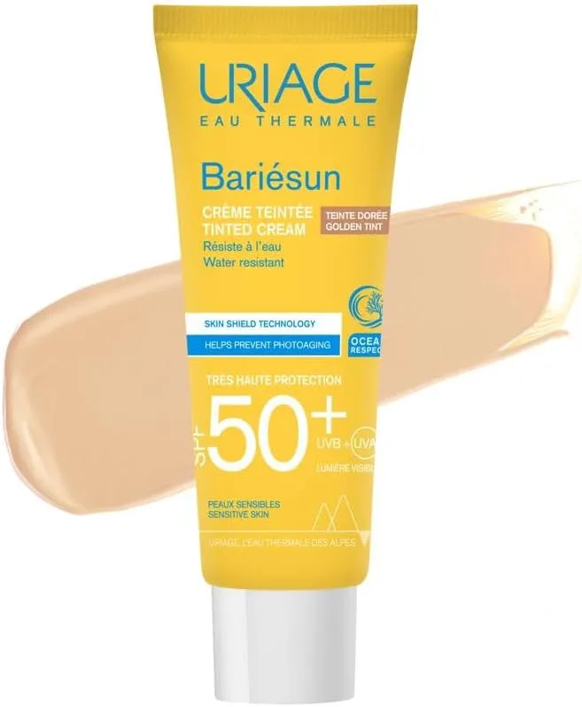 Uriage ▫️ Bariesun Tinted Face Cream SPF50+ - Cor dourada - Leve - Mistura-se perfeitamente para uma luminosidade saudável - Toque seco - Resistente à transpiração - Não comedogénico - Não comedogénico