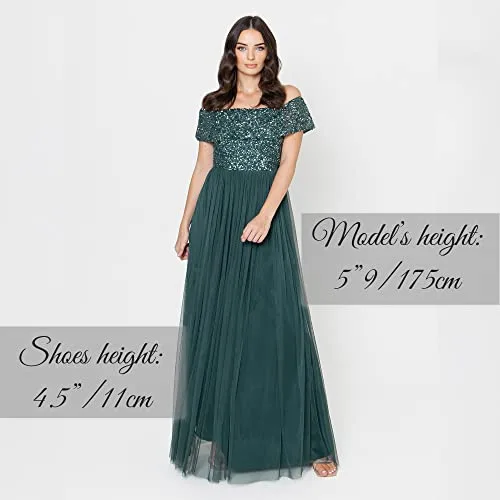 Maya Deluxe ▫️ Maya Berry Bardot Vestido Maxi com Detalhes - Vestido de Dama de Honra para Mulher 3