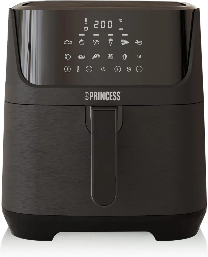 Princess ▫️ Oil Free Fryer Digital 6,5 L com divisória amovível, 12 programas, ecrã tátil, até 60% de poupança de energia, cozedura sem óleo, para 1,5 kg de batatas, preto, 182061