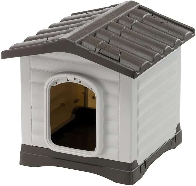 Ferplast ▫️ Casinha para cães de exterior DOGVILLA 50, Casinha para cães, Casa para cães, Base com drenagem, Base isolante, Telhado amovível, Grelha de ventilação, Plástico reciclado, 43 x 48 x h 44 cm