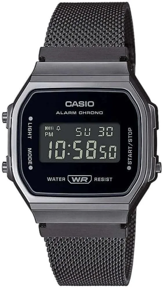 Casio ▫️ Relógio de quartzo unissexo, 37,00 mm, com mostrador digital preto e bracelete metálico preto A168WEMB-1BEF