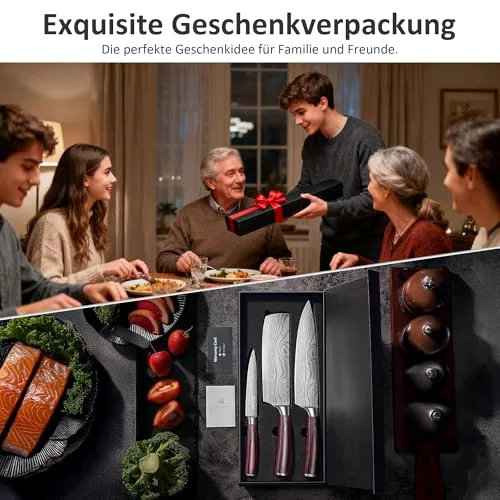 PAUDIN ▫️ Conjunto de facas de cozinha profissionais, 3 peças, utensílios em aço inoxidável, cabo em madeira, facas de chef universais para cortar carne, legumes, pão e queijo 6