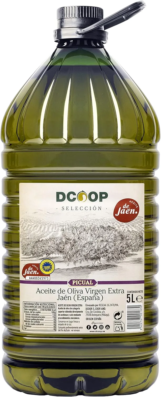 DCOOP ▫️ Azeite Virgem Extra - Variedade Picual, Ideal para Cozinhar, Certificação Azeite I.G.P. Jaén, Garrafa PET Preserva as Propriedades do Produto, 5 Litros