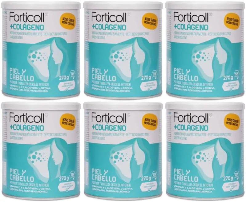 NaturGreen ▫️ FORTICOLL Colagénio Bioativo, Suplemento Alimentar, Sem Glúten, Sem Lactose, Regenerador dos Tecidos da Pele e do Cabelo, 270 Grs, Embalagem 6 Unidades