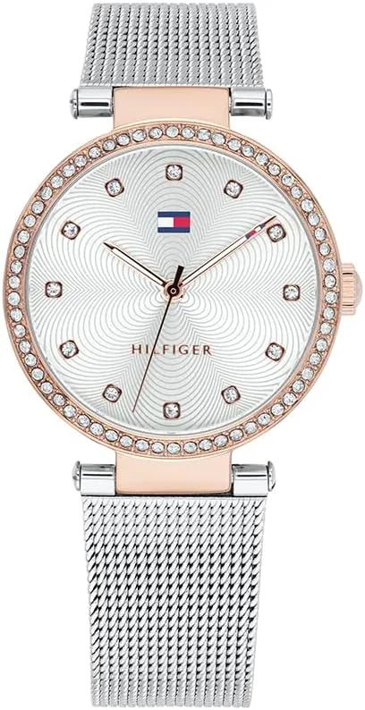 Tommy Hilfiger ▫️ Relógio analógico de quartzo para mulher com bracelete em malha de aço inoxidável prateado - 1782506