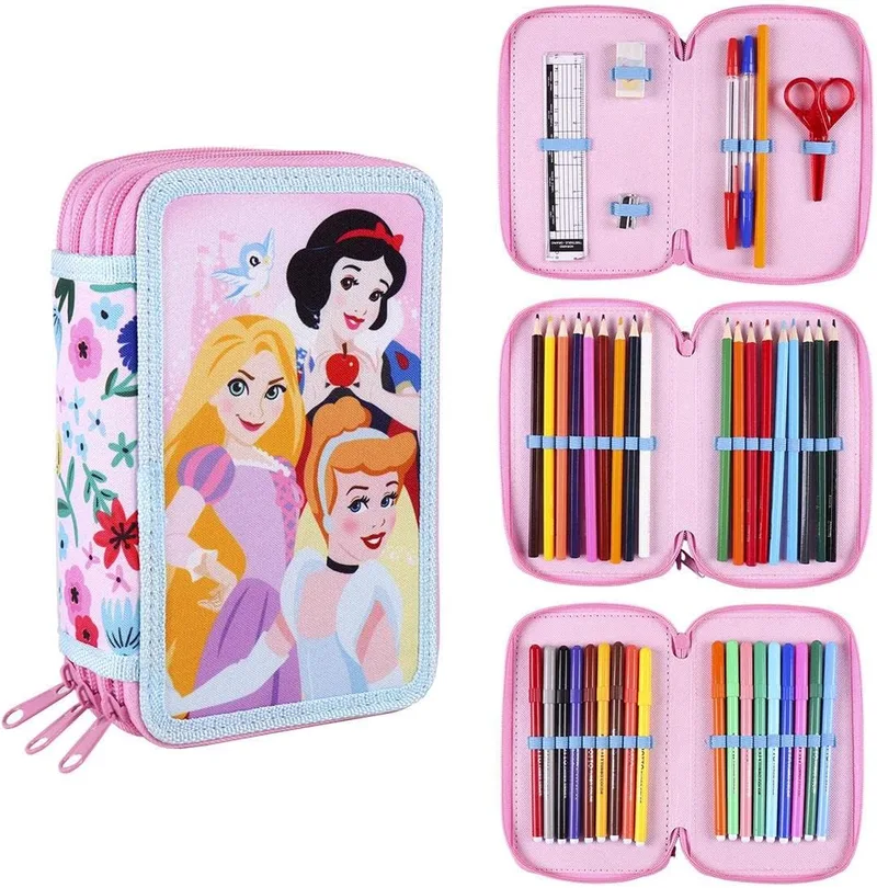 CERDÁ LIFE'S LITTLE MOMENTS ▫️ Estojo escolar com 3 compartimentos para meninas com as princesas da Disney | Inclui todo o material escolar necessário para o pré-escolar e o ensino básico - Licença oficial da Disney