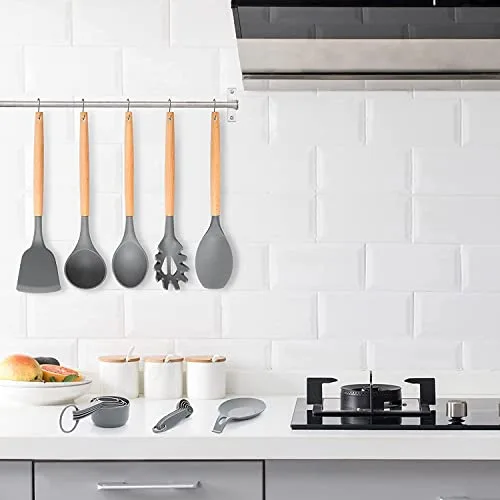 DLD ▫️ 34 conjuntos de utensílios de cozinha resistentes ao calor com silicone, com cabos de cozinha e pastelaria em aço inoxidável, espátula em forma de formiga 3