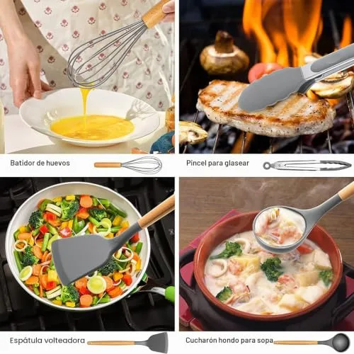 DLD ▫️ 34 conjuntos de utensílios de cozinha resistentes ao calor com silicone, com cabos de cozinha e pastelaria em aço inoxidável, espátula em forma de formiga 6