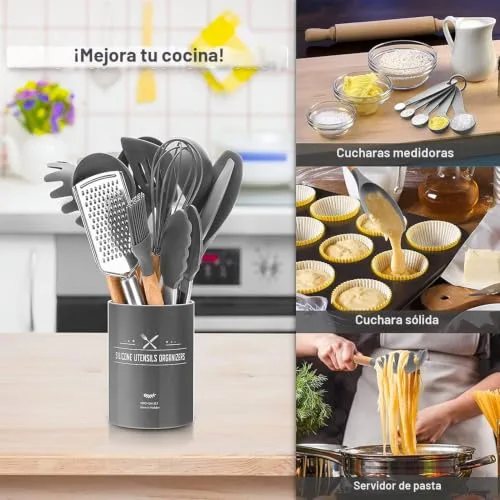 DLD ▫️ 34 conjuntos de utensílios de cozinha resistentes ao calor com silicone, com cabos de cozinha e pastelaria em aço inoxidável, espátula em forma de formiga 7