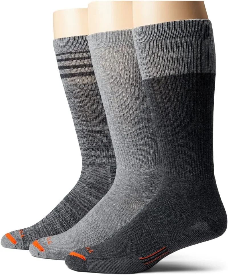 Merrell ▫️ Meias Work Crew de lã merino para homem e mulher - 3 pares - Apoio ao arco - Lã merino de espessura média - Unissexo para adultos