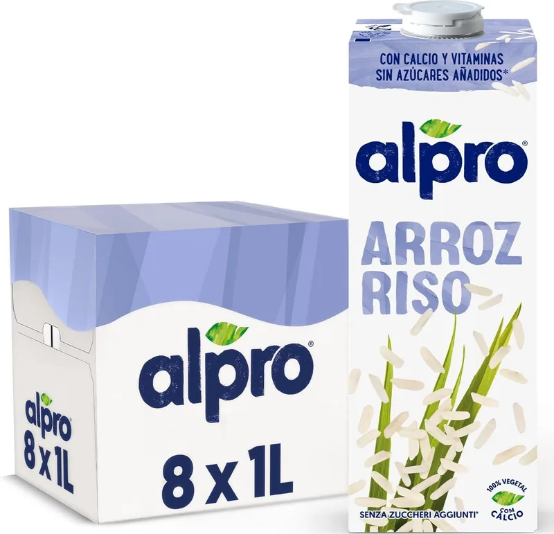 Alpro ▫️ Bebida Vegetal de Arroz - Embalagem de 8 x 1 L