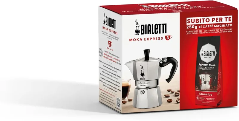 Bialetti ▫️ Cafeteira alumínio, 3 chávenas + Perfetto Moka
