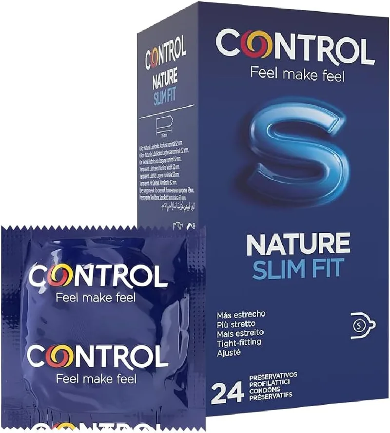 CONTROL ▫️ Preservativos Slim Fit - Caixa de 24 preservativos de ajuste mais apertado, lubrificados, sexo seguro, de melhor ajuste (embalagem económica)