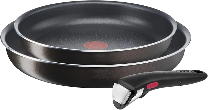 Tefal ▫️ Ingenio - Conjunto de 2 frigideiras (24/28 cm, cabo removível, não adequado para indução, revestimento antiaderente, empilháveis, laváveis na máquina de lavar louça, Easy Plus L1509202, preto