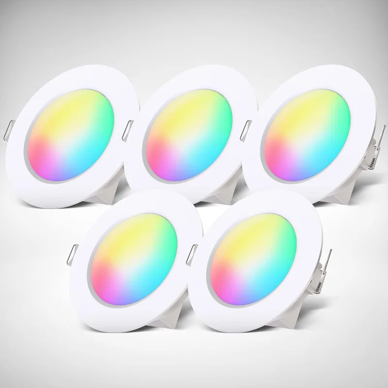 B.K.Licht ▫️ I 5er Set RGBW Luz de casa de banho embutida LED I Luz de casa de banho embutida colorida I Controlo remoto I Furo Ø70 mm I Regulável I 92x45 (DxH) I Branco
