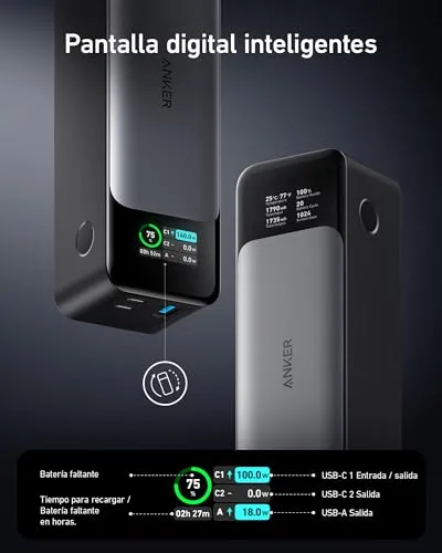 Anker ▫️ Power Bank Zolo de 24 000 mAh e 140 W com três portas USB-C 3