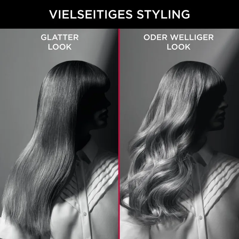Rowenta ▫️ Alisador de cabelo Easyliss SF161L x Karl Lagerfeld, funcionamento com um único botão, revestimento de cerâmica e turmalina, sistema de placas móveis, função para alisar e encaracolar, temperatura constante de 200 °C, 3